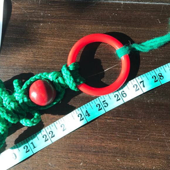 Vintage Retro Macrame JOY Christmas wall-hanging decor, green, appr. 27" - Picture 5 of 11